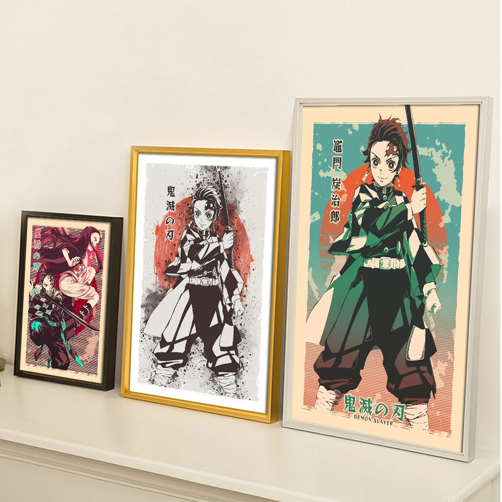 Demon Slayer Poster Anime Retro Poster Tanjiro Kamado Kamado Nezuko Hashibira Lnosuke Laminas Decorativas Pared Cuadros Posters