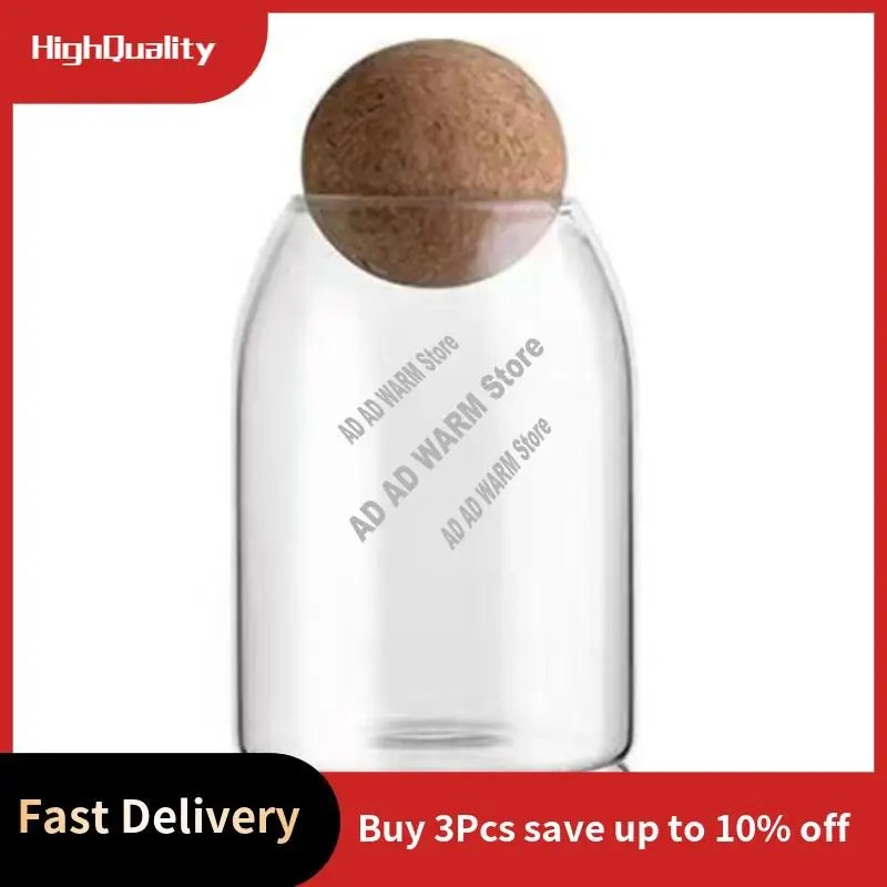 AD23-透明ガラスボトル、気密丸型コルク付きガラス食品保存容器、キャンディ、ナッツ、スパイス、コーヒー豆用、9×15cm