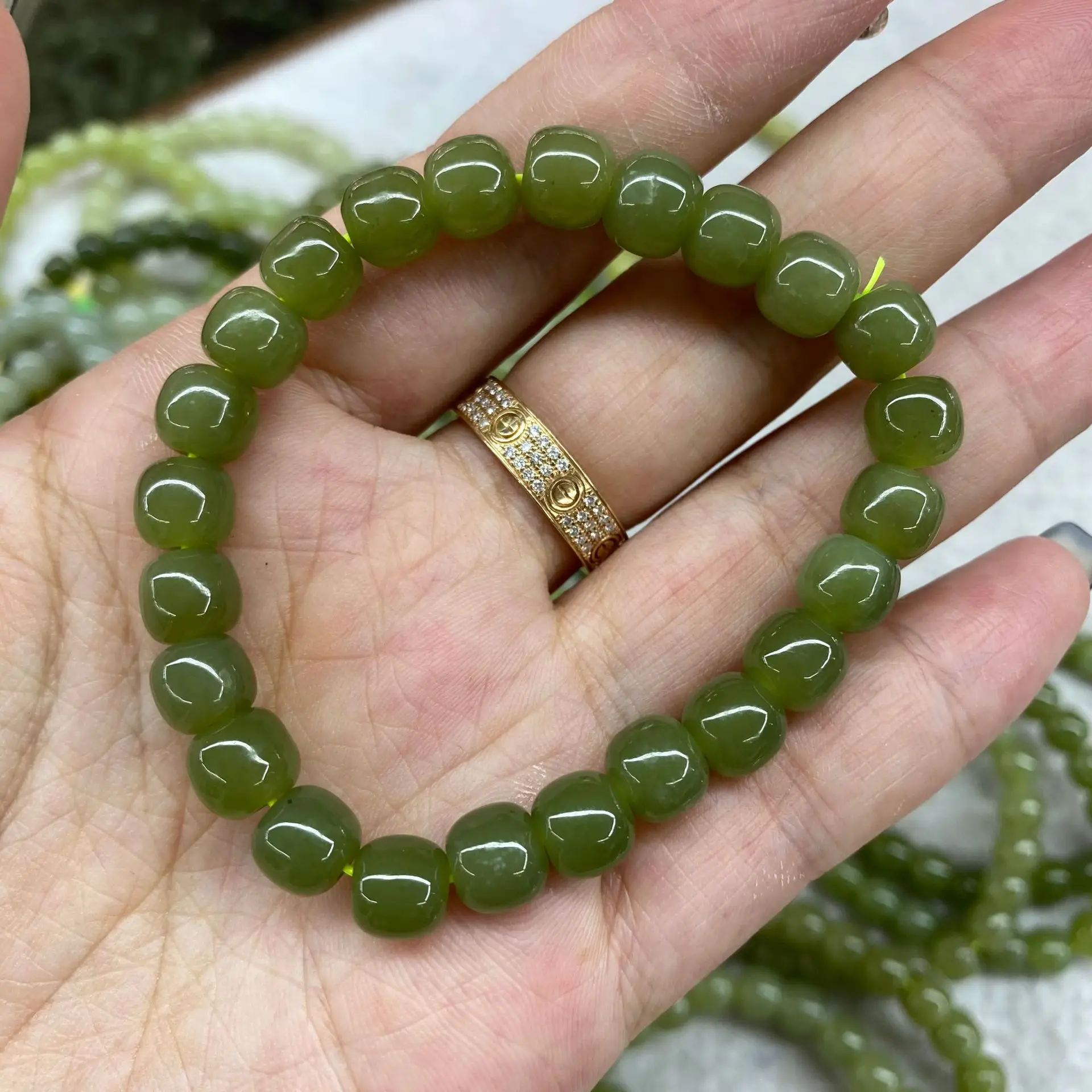 Natural 100% real hetian Jade round beads carved 8mm Barrel beads bracelets for couples woman men Gift with jade bracelet