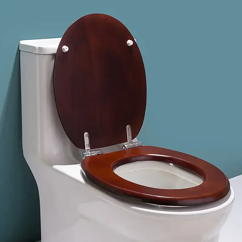 Excellent Thickened Universal Pure Solid Wood Toilet Cover Old-fashioned Toilet Cover O/V/U Type Walnut Color Log Bathroom Acces
