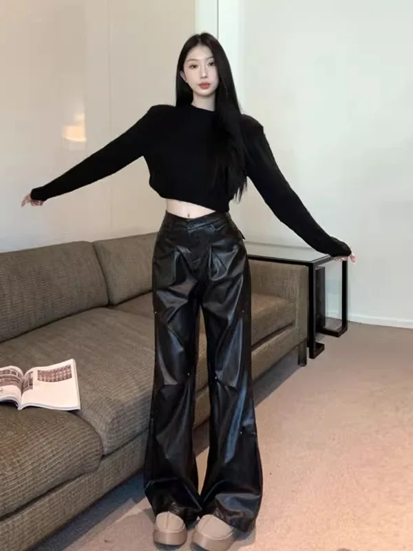 

Модный ретро-комплект из черного вязаного свитера и брюк для женщин, осень 2025, новый стиль, универсальный и трендовый