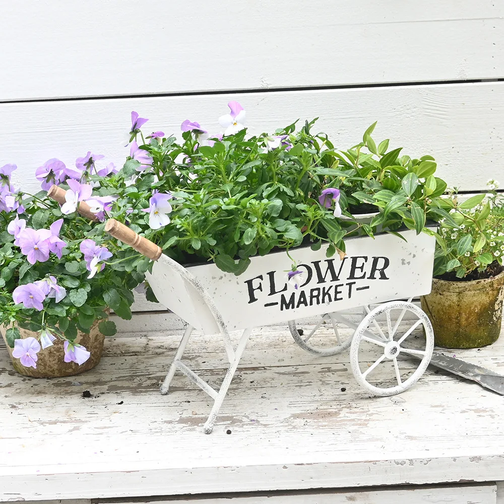 Wrought iron design trolley flower pot gardening storage garden outdoor retro flower ornament wholesale multi-functional storage