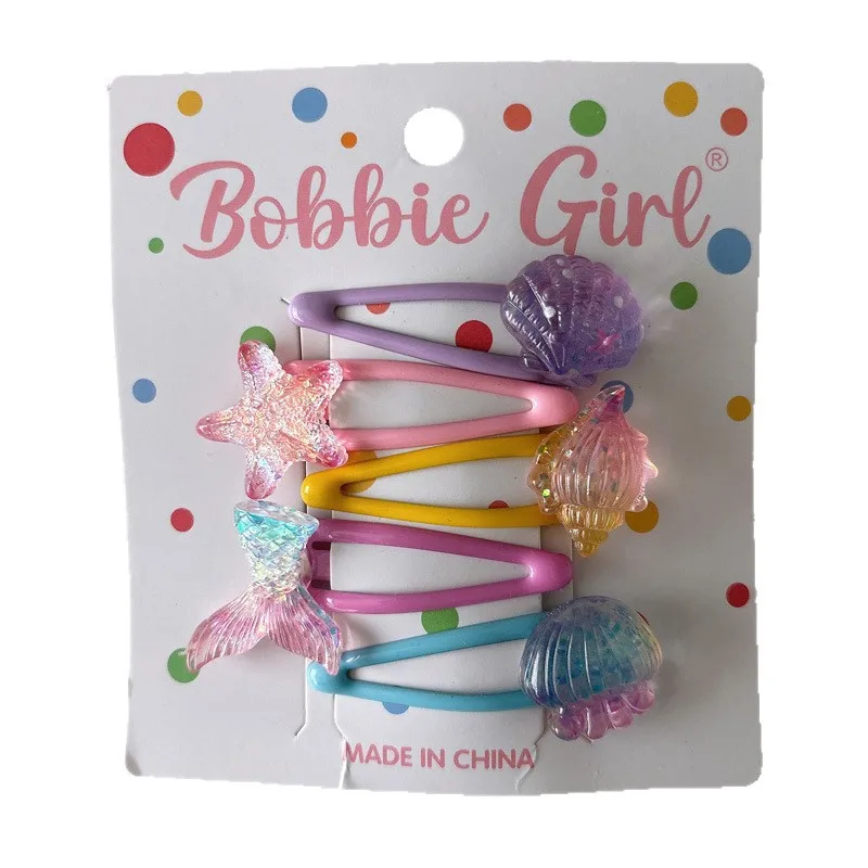 Summer Beach Hair Accessories Set for Girls Fish Tail Shell Starfish Hair Clips Elastic Hair Ties Beaded Necklace and Bracelet