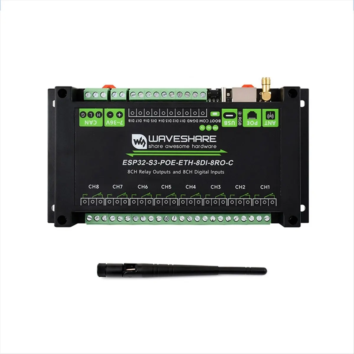 AA80  - Industrial 8CH Wi-Fi Network Relay ETH-8DI-8RO-C Support RS485 Bluetooth or Wi-Fi Remote Control