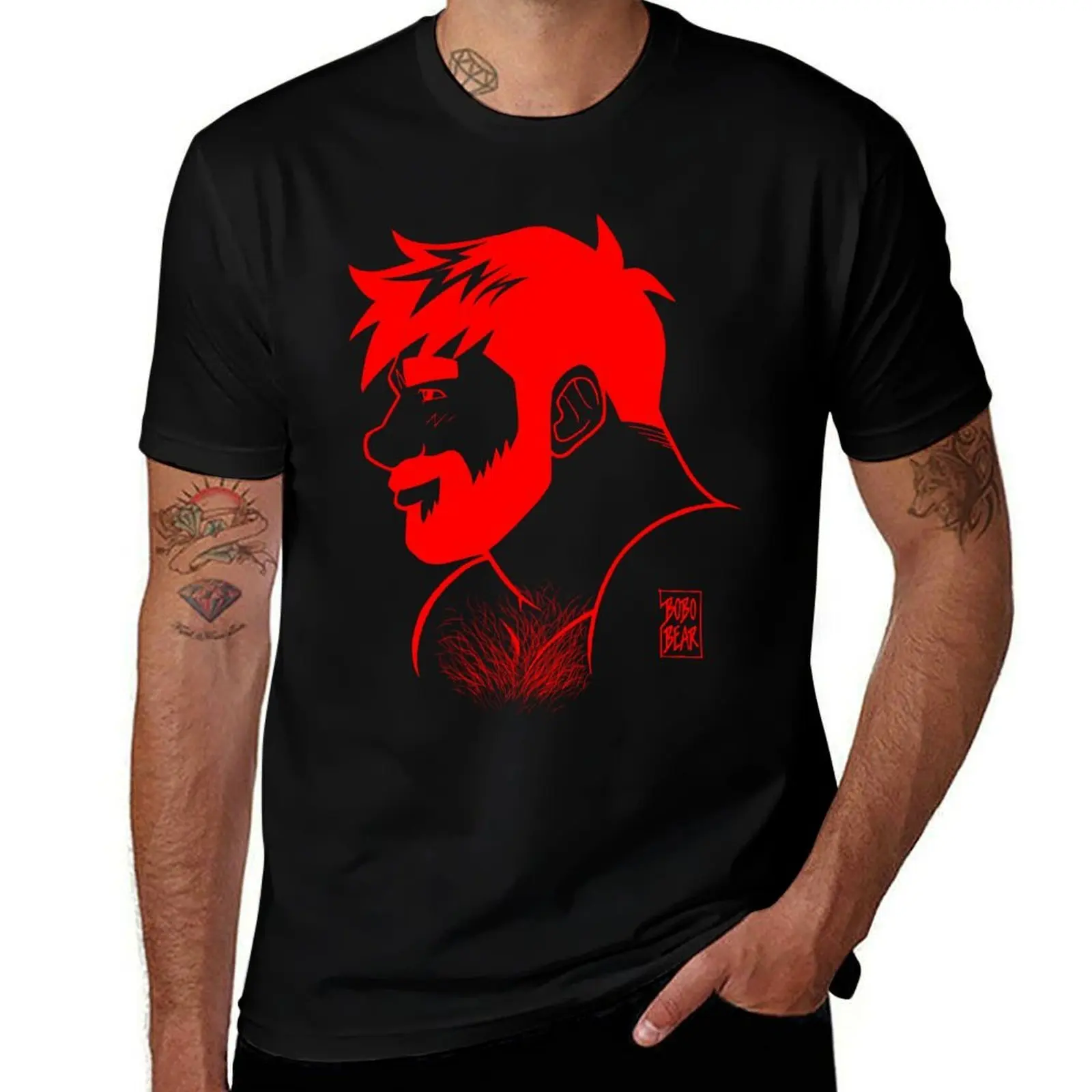 ADAM PROFILE - LINEART RED T-Shirt Simple Casual Short Sleeve Cotton T-Shirt