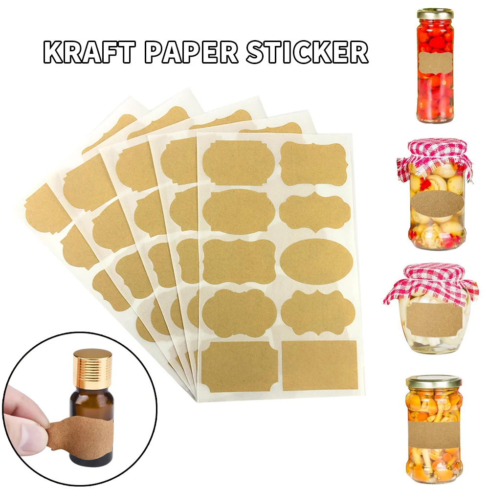 1 Sheet Kraft Paper Labels Sticker Kitchen Spice Stickers Lotion Oil Perfume Self Adhesive Labels Jar Seasoning Bottle Sticker