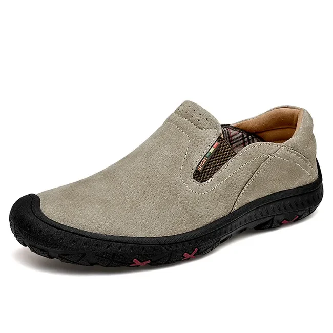 Mocasines de cuero genuino para hombre, zapatos planos sin cordones, calzado suave para conducir, caminar, Primavera, calidad