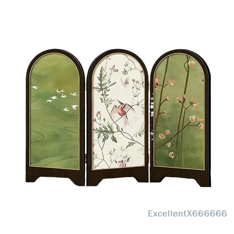 Mini Wooden Tabletop Folding Screen Hand Painted Bamboo Pattern Collectible Craft for Home Desktop Living Room Decor
