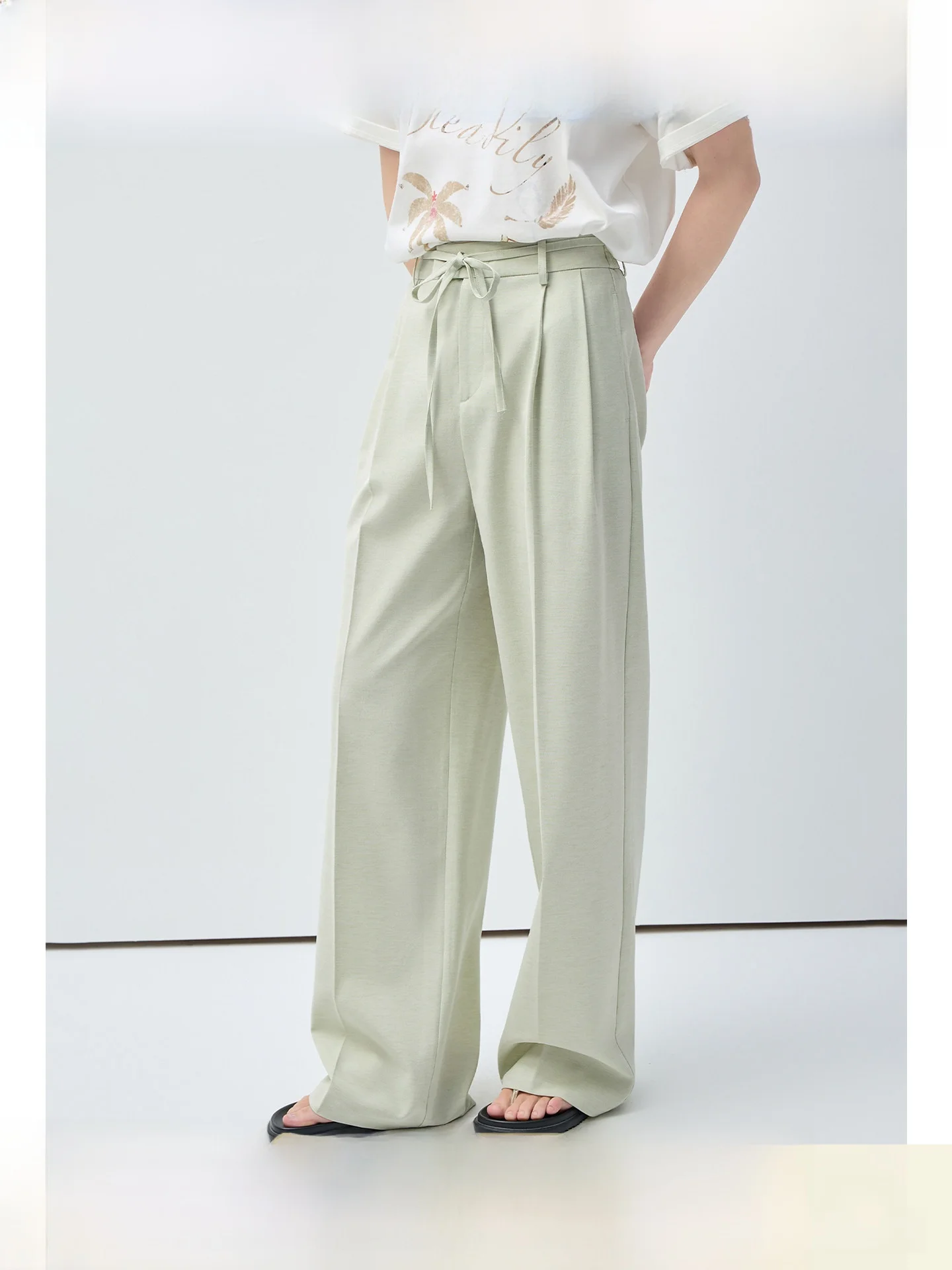 

Брюки с высокой талией на шнурке для полных женщин, летние, повседневные, свободного кроя, с широкими штанинами, в стиле кэжуал