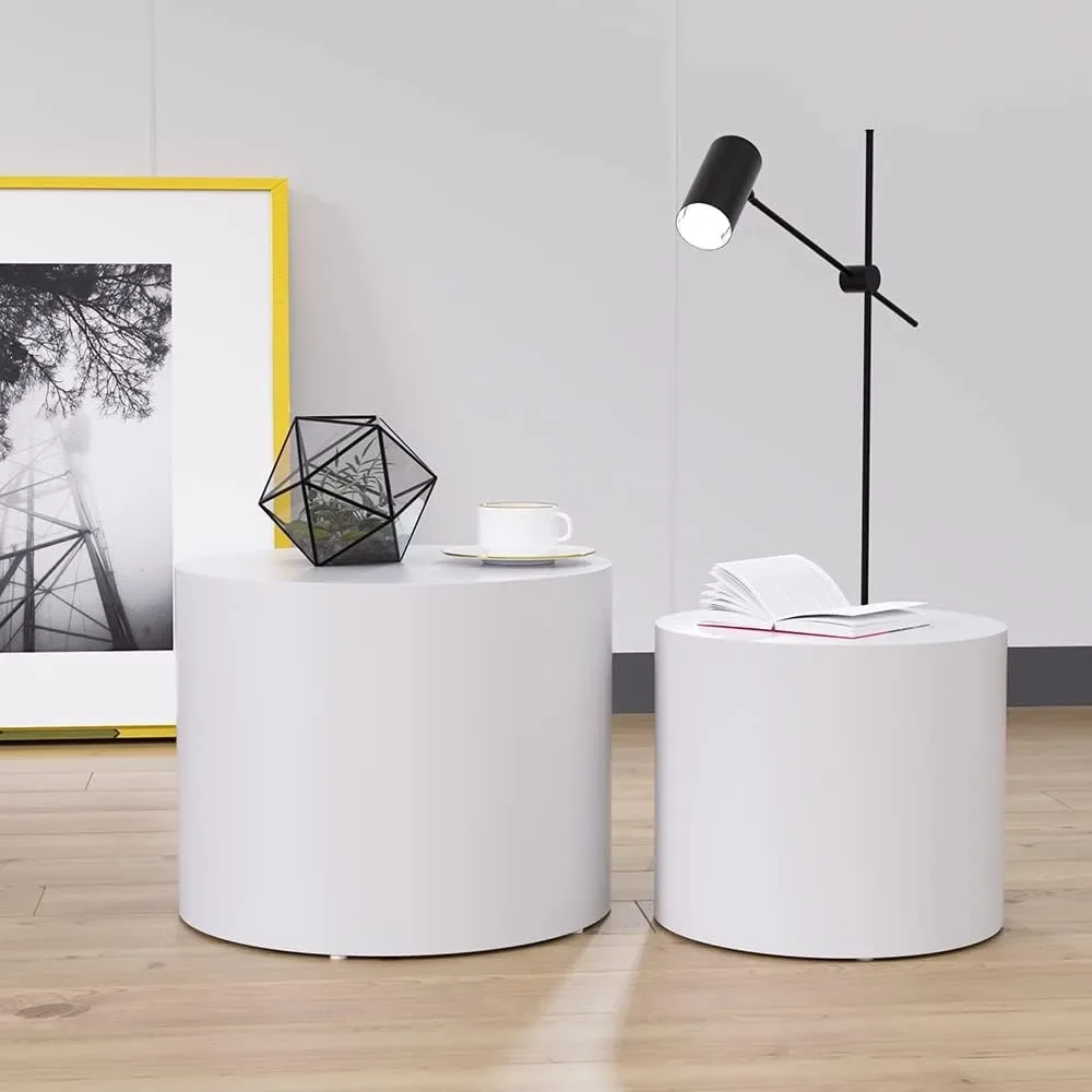 Round Coffee Table Set of 2, Nesting Coffee Table and End Table Set for Living Room Office, No Assembly