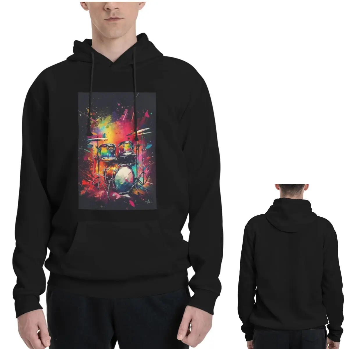 Colorful Drum Dynamic Rhythm In Ink Splash Hoodies Men Women Casual Pullover Sweatshirts Long Sleeve Streetwear Autumn Winter