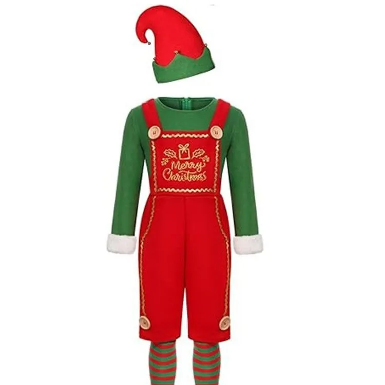 2026 Christmas Kids Cute Green Elf Costume New Year Family Party Festival Fancy Men Women Santa Claus Cosplay Outfit Set