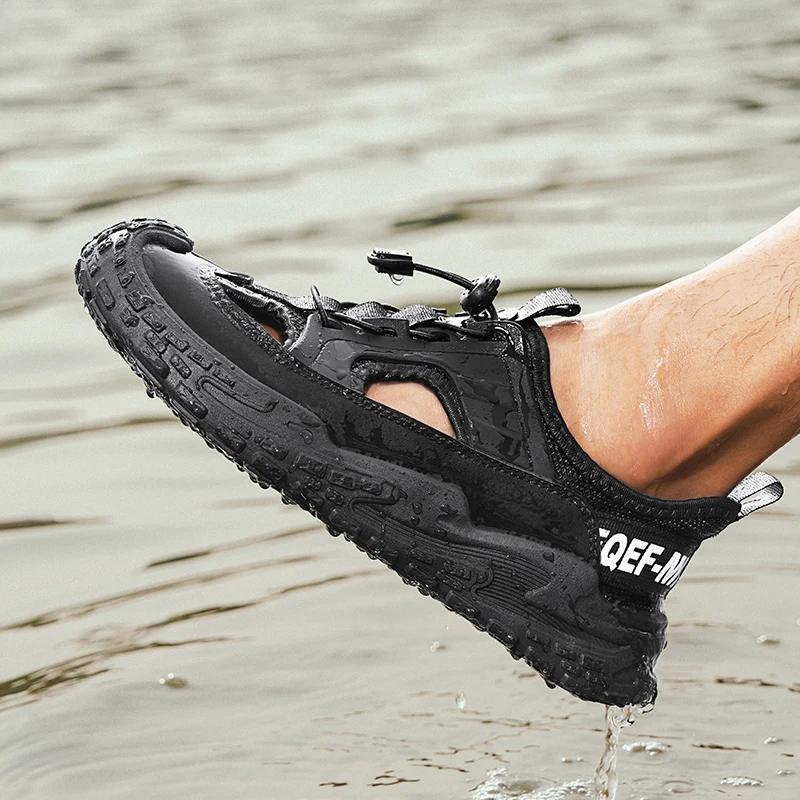 Classic Grey Hiking Sandals Men Summer Mesh Outdoor Beach Men's Sports Sandals Platform Breathable Hollow Out Walking Shoes Man