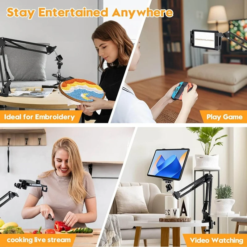 Adjustable Embroidery Hoop Stand 3 In 1 Hoop/Tablet/Phone Holder Desktop Stand With 360° Rotation, Needle Art Frame