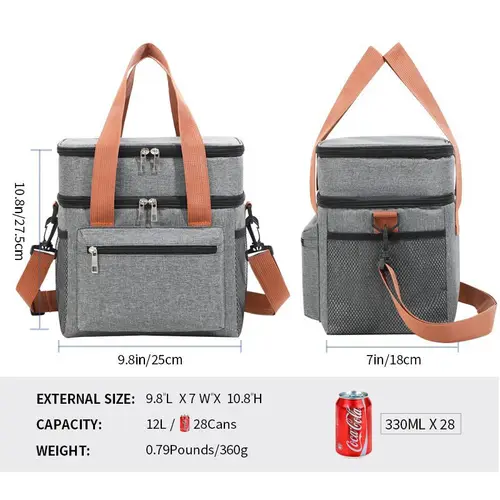 Imagen 2 del producto Bolsa de almuerzo multifuncional de doble capa para mujeres y hombres, fiambrera de Picnic de viaje de gran capacidad con correa para el hombro