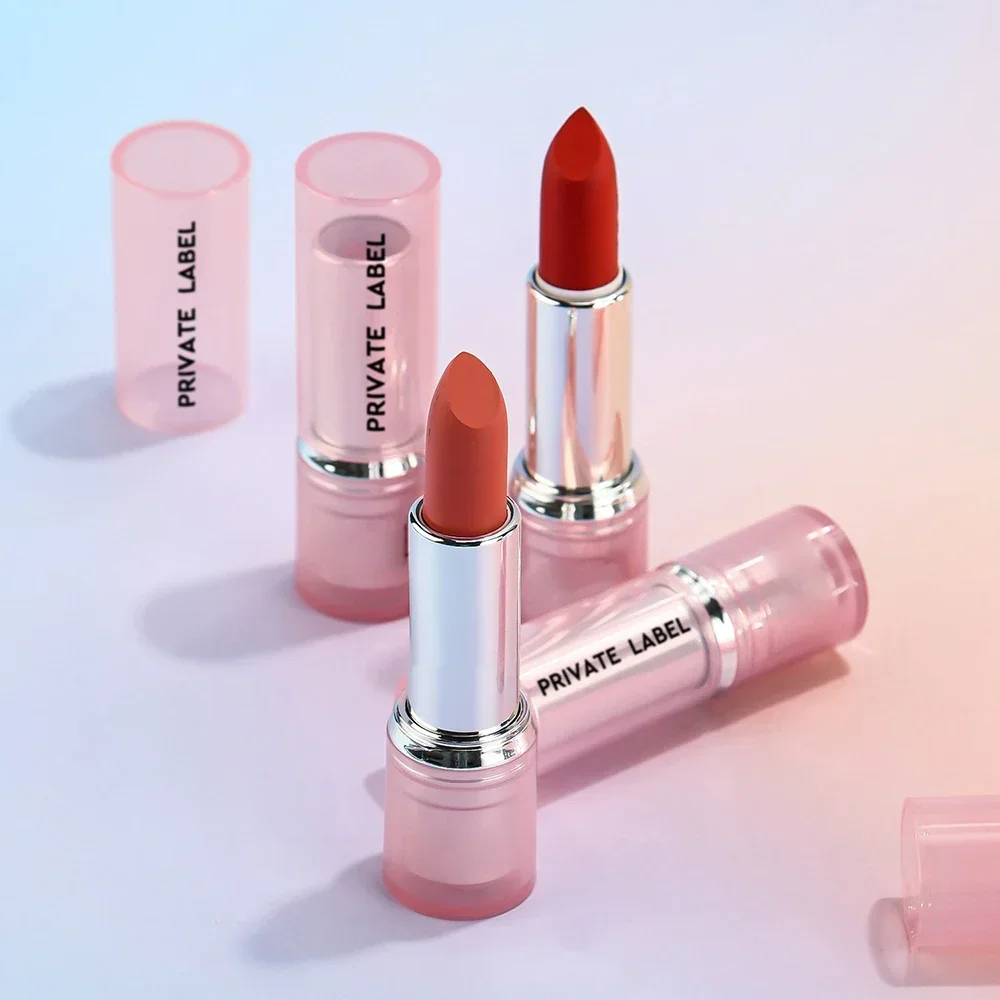 Private Label Matte Lipstick Custom Logo Waterproof Smooth Pink Jelly Tube Non Fading Non-stick Long-lasting Makeup Wholesale