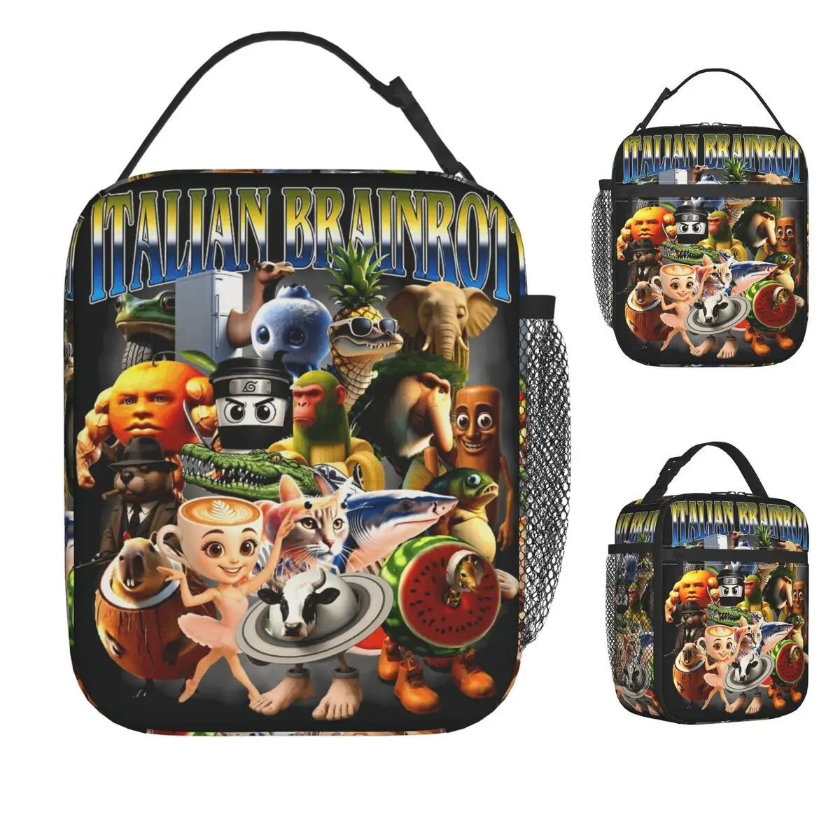 Italian Brainrot Funny Memes  Lunch Bag Fashion Lunch Box School Portable Insulated Tote Food Bags Custom Cooler Bag