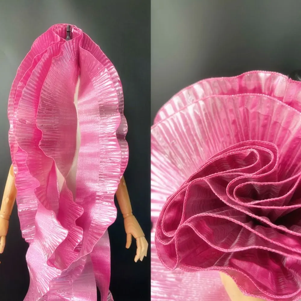 금속 광택 빅 웨이브 레이스 원단 15cm 와이드 1 야드 플리츠 메쉬 Organza 프릴 드레스 액세서리 패션