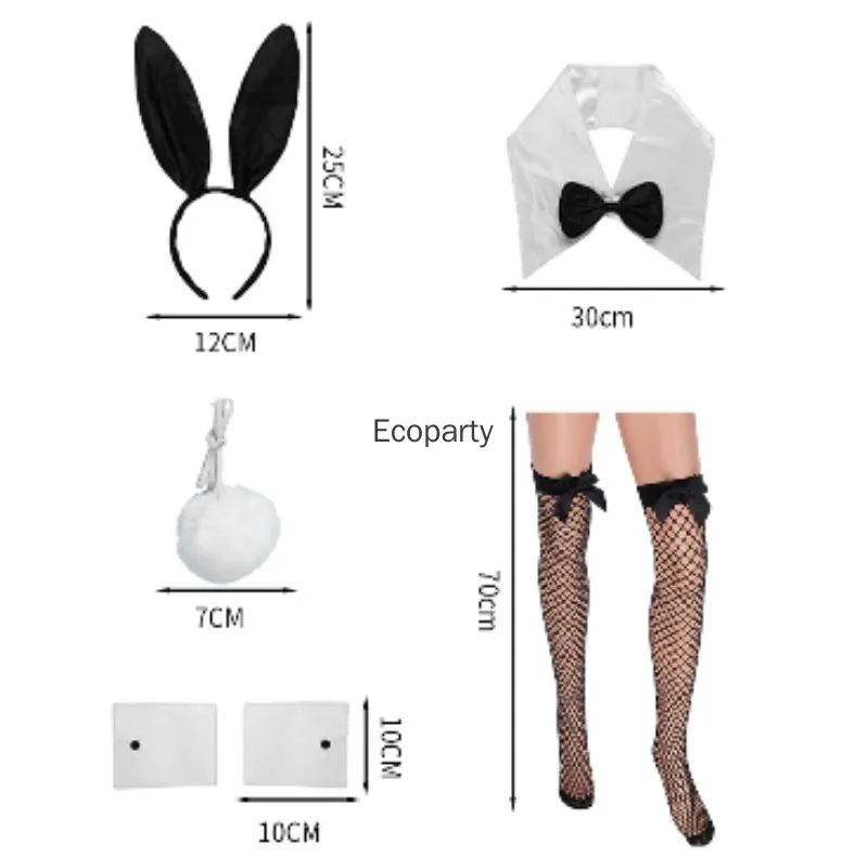 새로운 여성 부활절 토끼 의상 세트 섹시한 토끼 소녀 코스프레 토끼 귀 머리띠 세트 여성 할로윈 파티 의상 액세서리