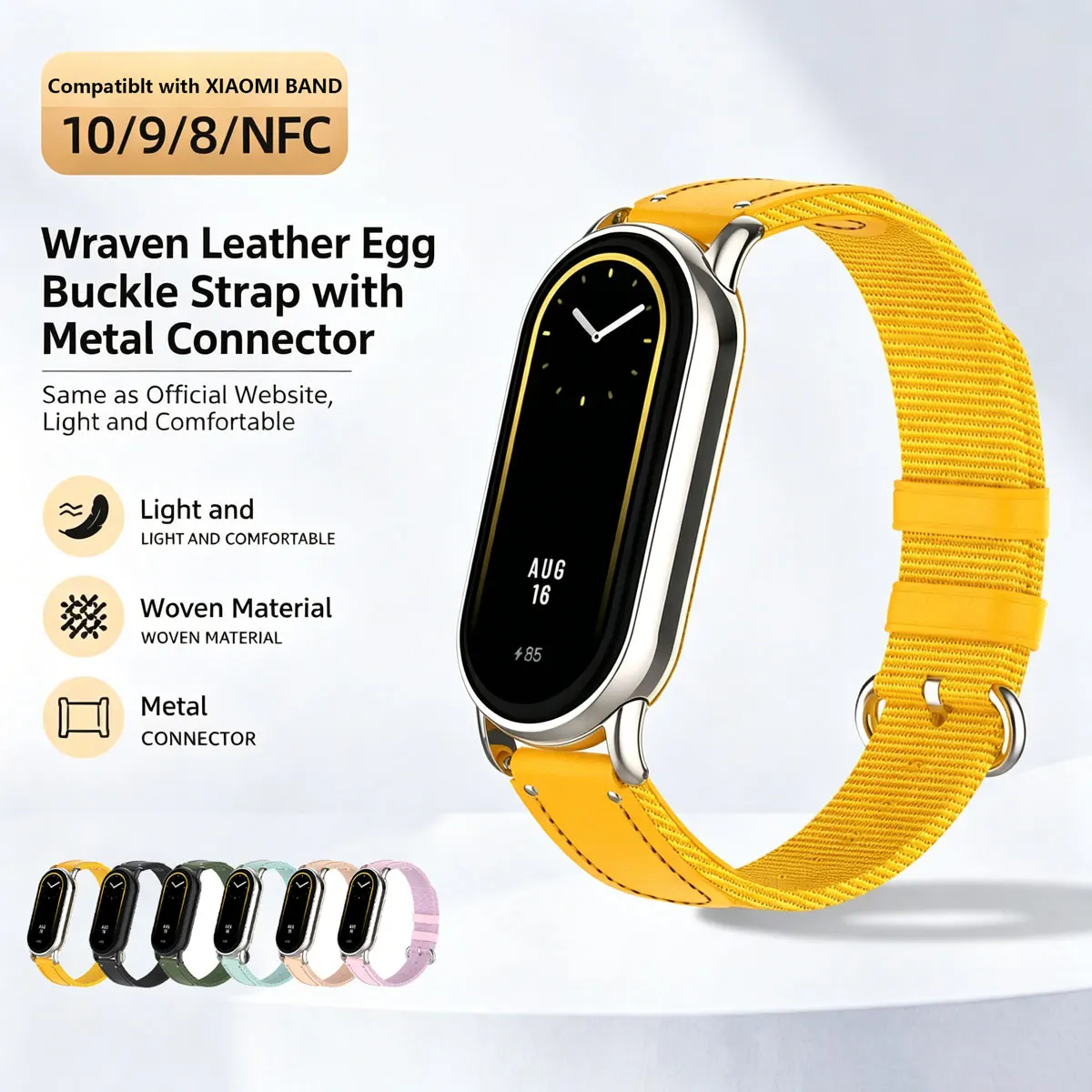 for Xiaomi Mi Band 10 / 9 / 8 / NFC Braided Leather Strap, Stylish and Personalised – Replacement Strap for Mi Band 10 / 9 / 8
