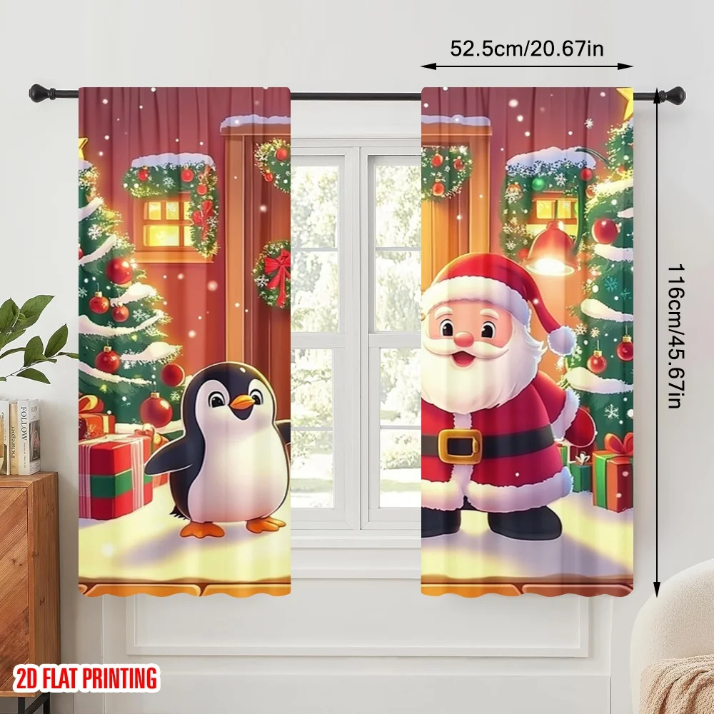 2pcs,2D plane printing Curtain Popular Merry Christmas Santa Penguin Door (2) Polyester Woven (without rod) Decorations Outdoor