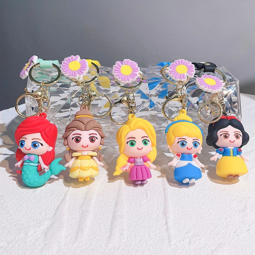 2024 New Disney Princess Mermaid Anime Cartoon Pendant Keychain Holder Car Keyring Mobile Phone Bag Hanging Jewelry Kids Gifts