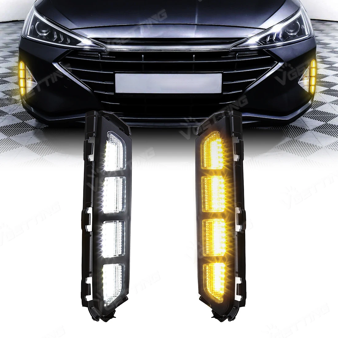DRL For Elantra Avante 2019 2020 Led Daytime Running Lights Turn Signal Fog Front Bumper Headlights White Yellow Car Accessories