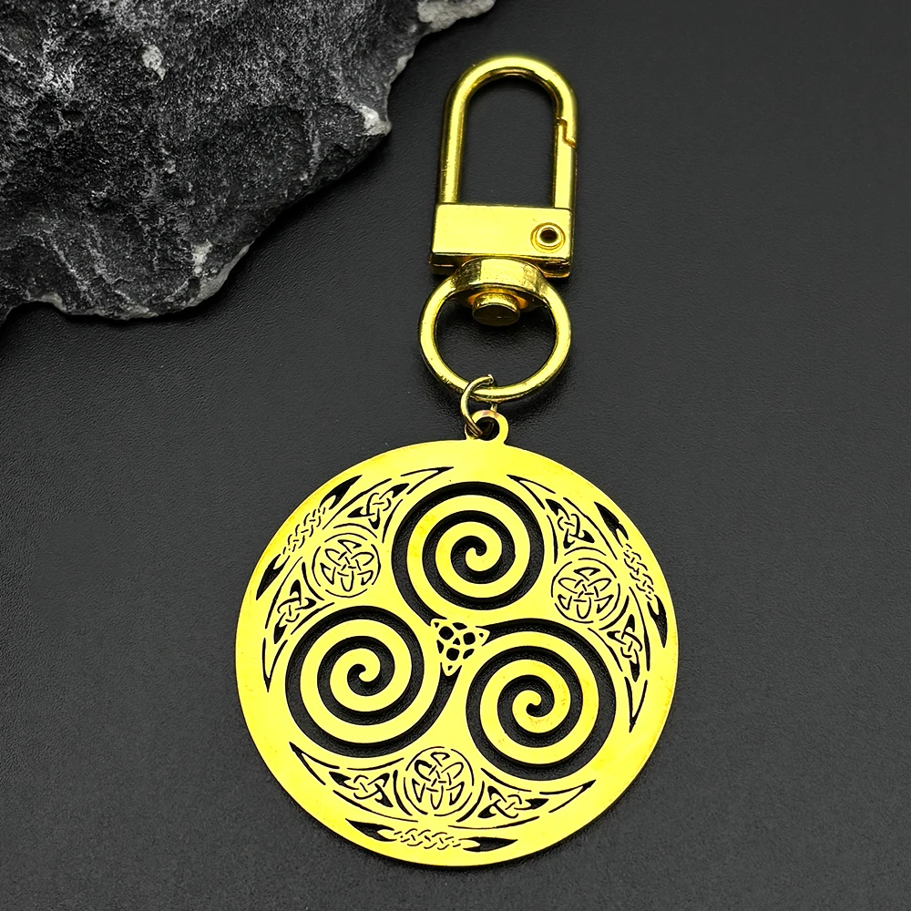 Witchcraft Vortex Keychain Silver Color Stainless Steel Viking Triskelion Celtic Knot Spiral Triskele Keyring Jewelry