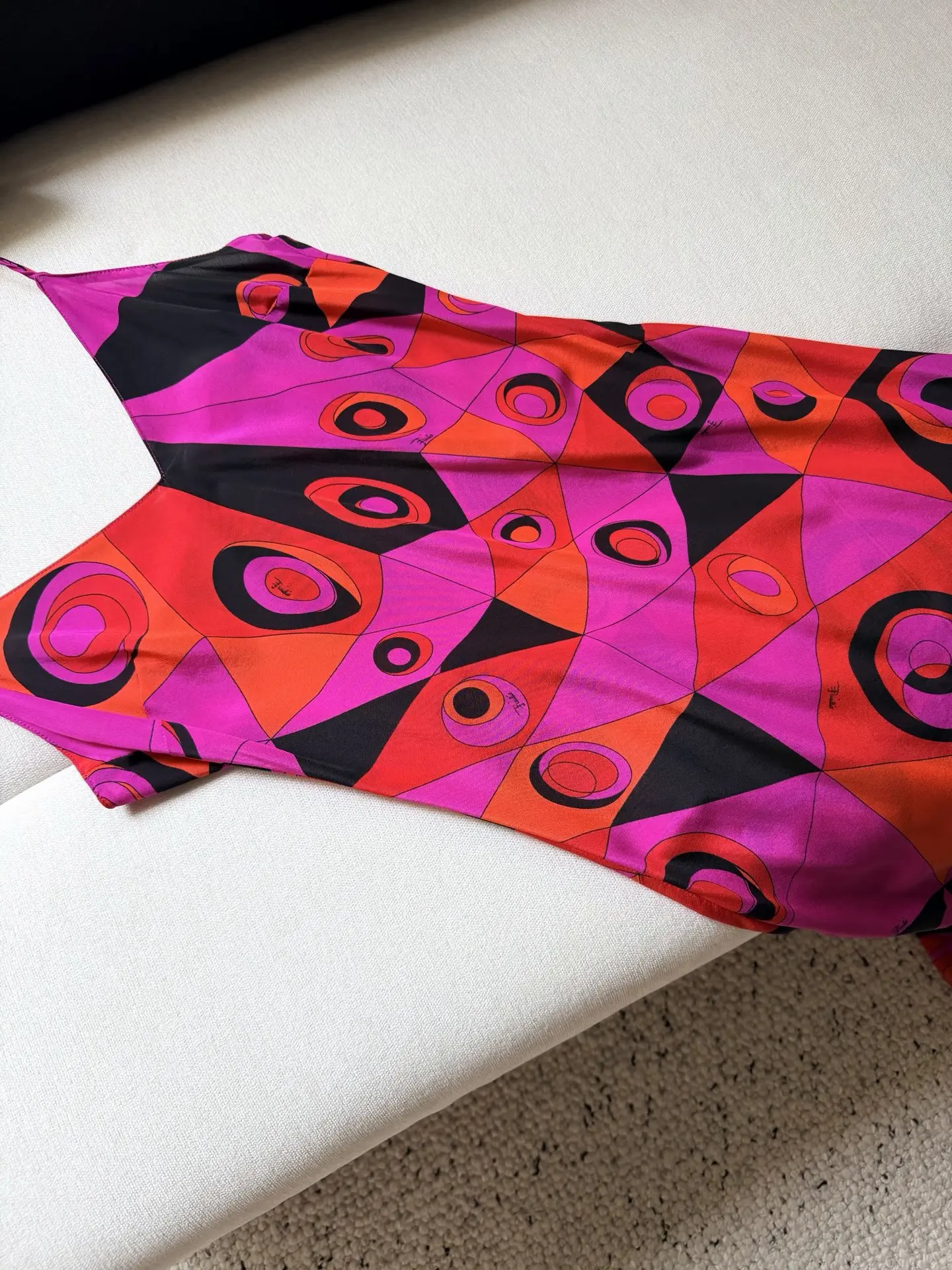 

Women V-Neck Dress Purple Red Geometric Pattern Printed Silk Slit Long Midi Robe