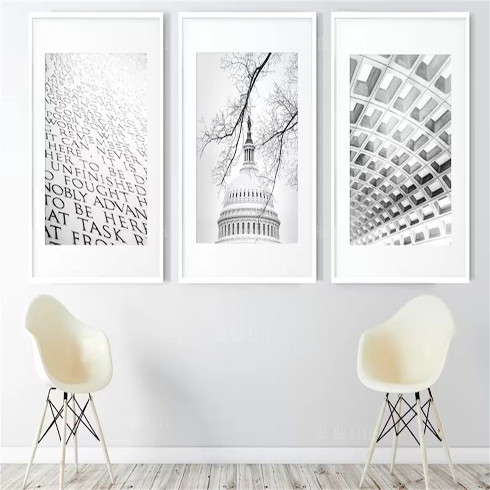 Washington Art Black And White Frameless Capitol Gettysburg Wall Decoration Triplet Painting