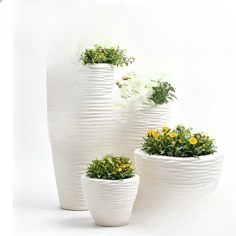 imitation rattan flower pot beige high and low combination outdoor hotel villa courtyard large diameter flower utensils