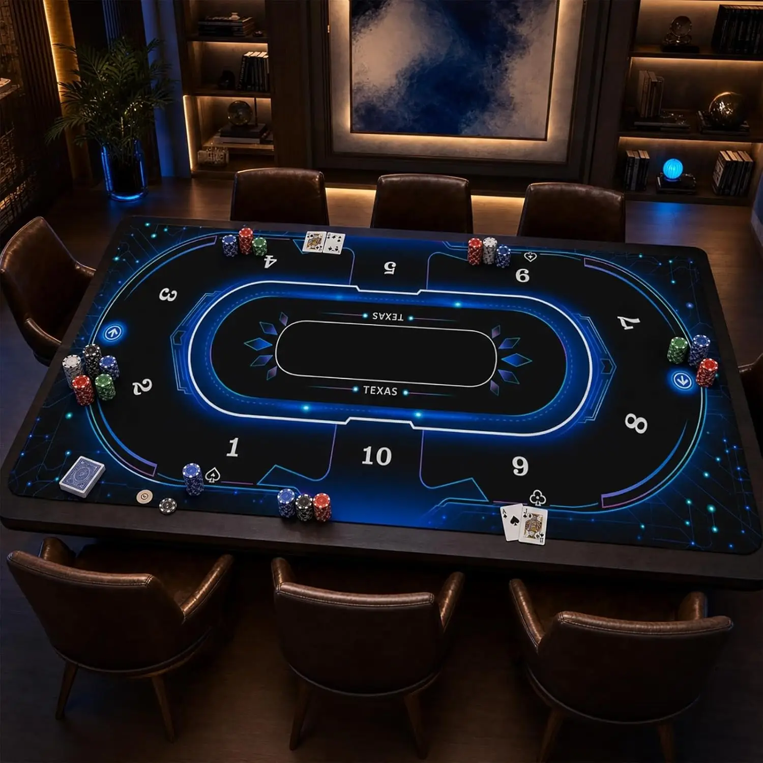 

70x35 Inch Poker Mat, 8-10 Players Texas Hold'em Rubber Table Topper, Casino Night