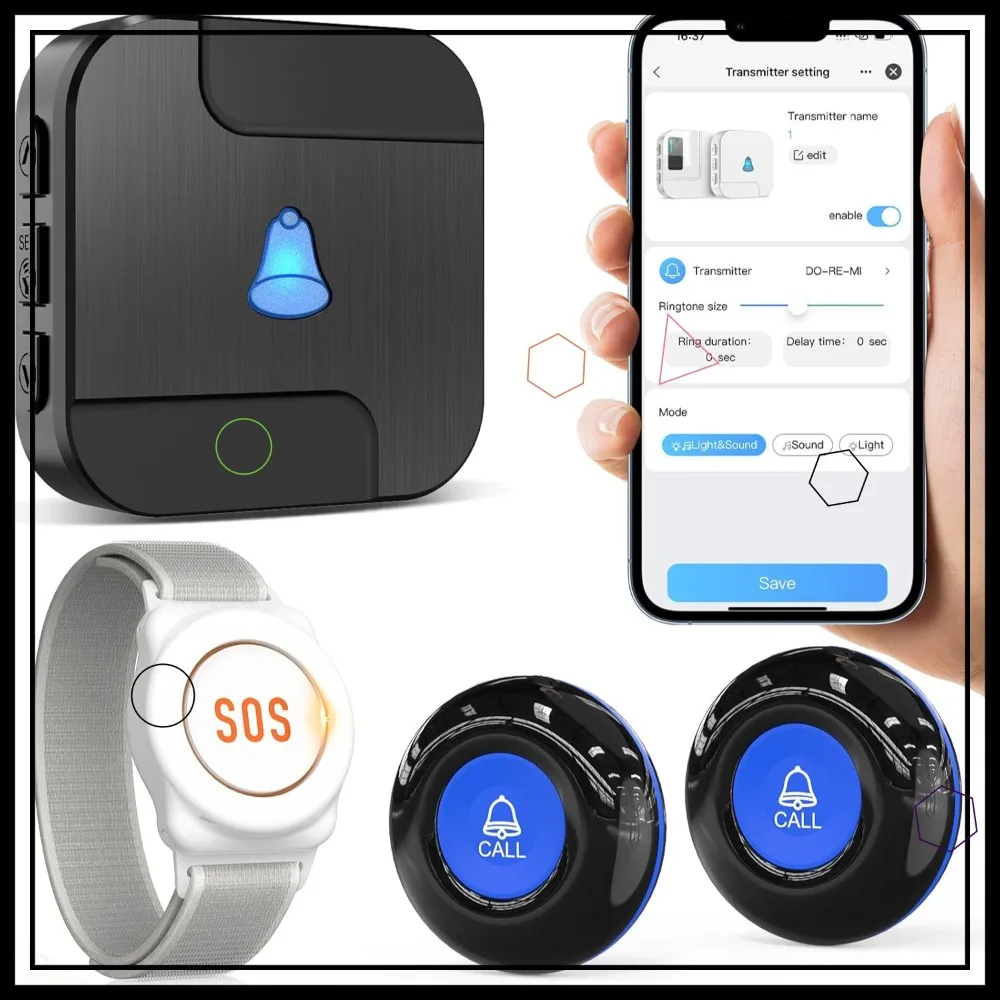 

Wi-Fi Caregiver Pager Call Button for Elderly at Home, APP Alert Fall Help System for Seniors, Patients, Disabled