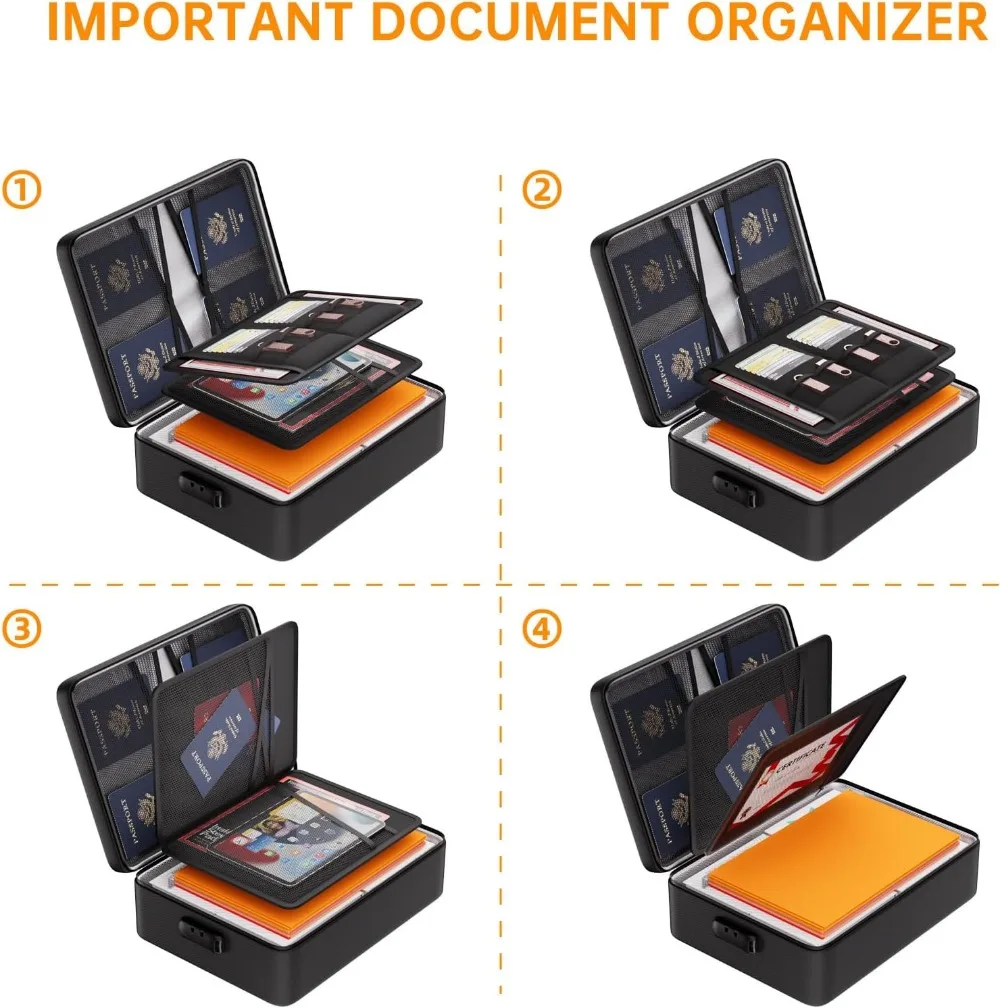 5200°F Fireproof Document Organizer with Lock, Water-resistant Storage Box for Files, Passports & Valuables