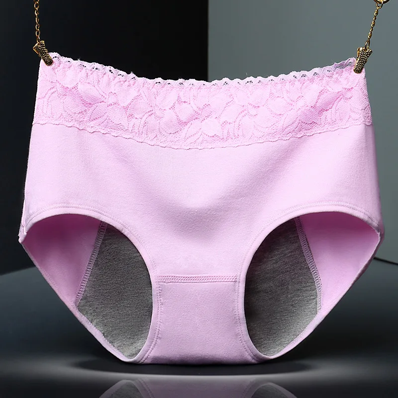 1pcs Cotton Physiological Briefs Menstruation Panties Solid Lace Mid Waist Underwears Ventilate Leak Proof Underpant Menstruales