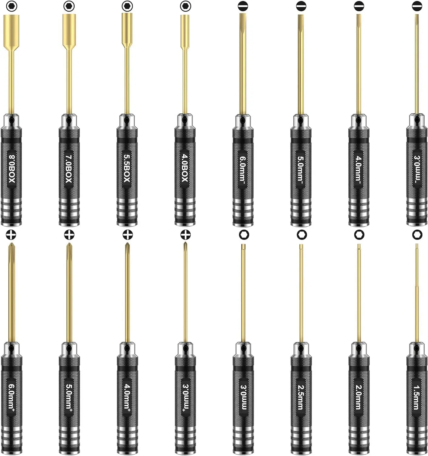 

Набор инструментов из 16 предметов: отвертки из титановой стали, включая плоские, крестовые и шестигранные, для радиоуправляемых машин и дронов