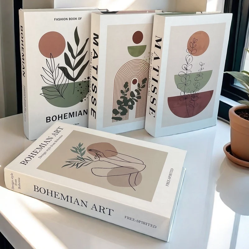 

Pink Luxury Fake Book Storage Box Abstract Decorative Books Coffee Table Bedroom Shelf Home Decor Bauhaus Picasso Matisse Boho