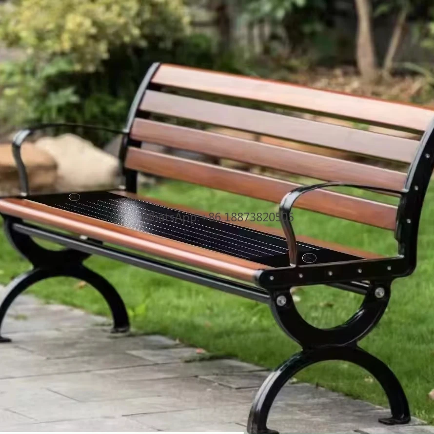 garden chairs smart solar bench steel outdoor street furniture with USB bluetooth voice wireless charge light body