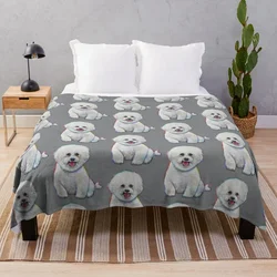 Cute and Floofy Bichon Frise by Robert Phelps Throw Blanket Bed covers Furrys Blankets