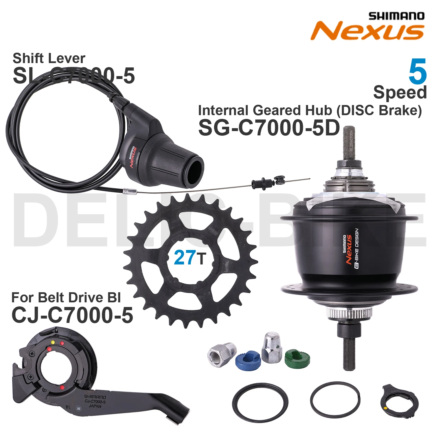 Buje de Cambio Interno SHIMANO NEXUS C7000 SG-C7000-5D INTER-5E y Palanca de Cambios SL-C7000-5 CJ-C7000-5 CS-C7000 27T Piezas Originales