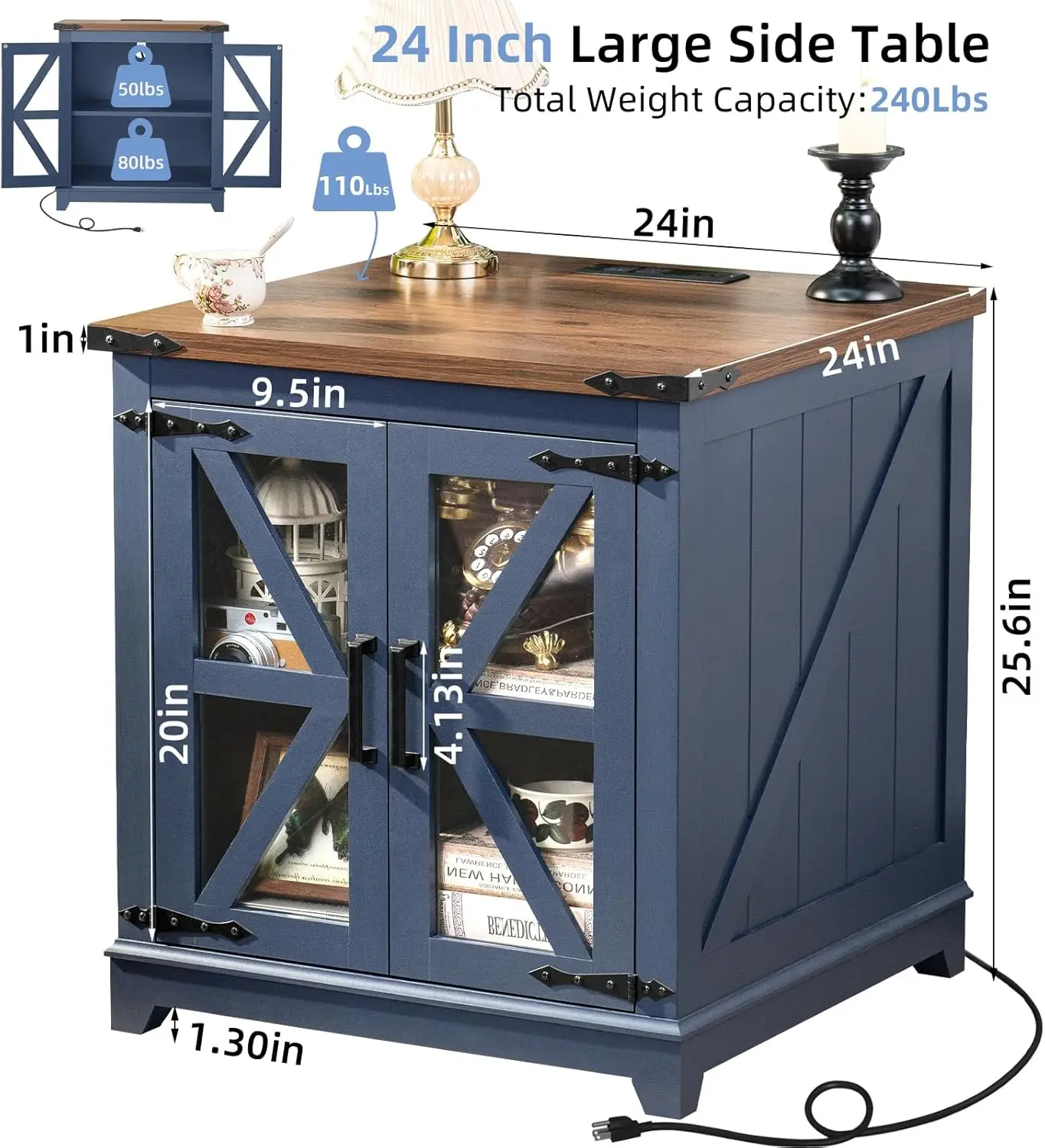 Farmhouse End Table with Charging Station, 24