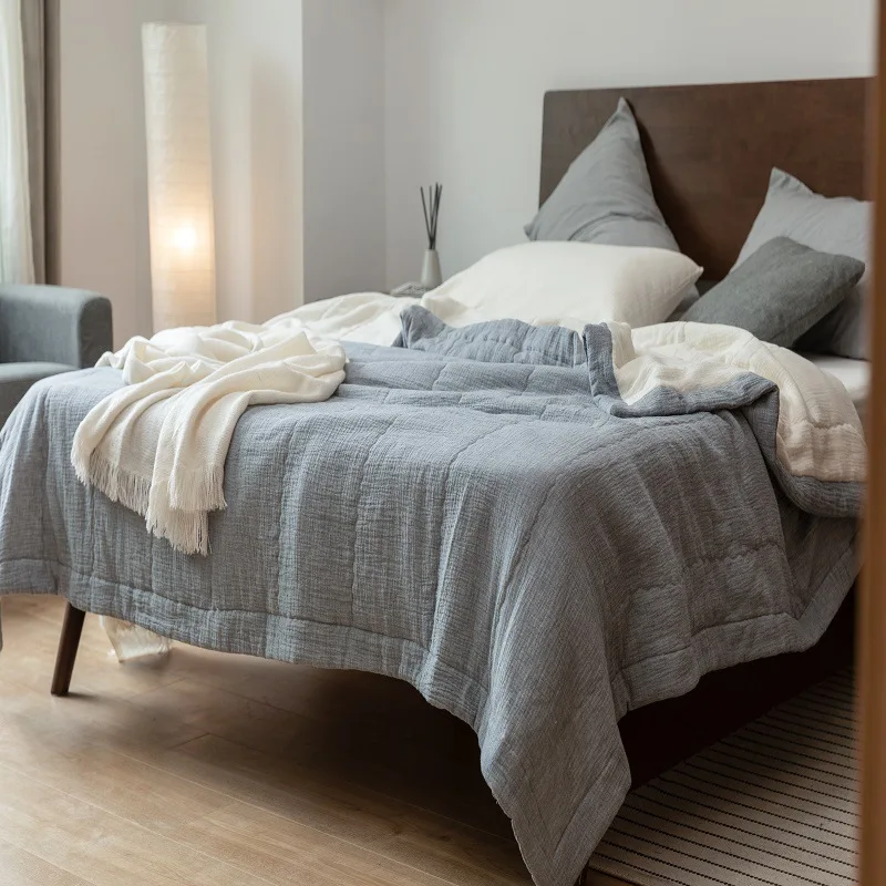 Breathable Double Gauze Cotton Quilt - Pure Cotton Filled, Ultra Soft Lightweight Breathable Blanket All Season Bedspread