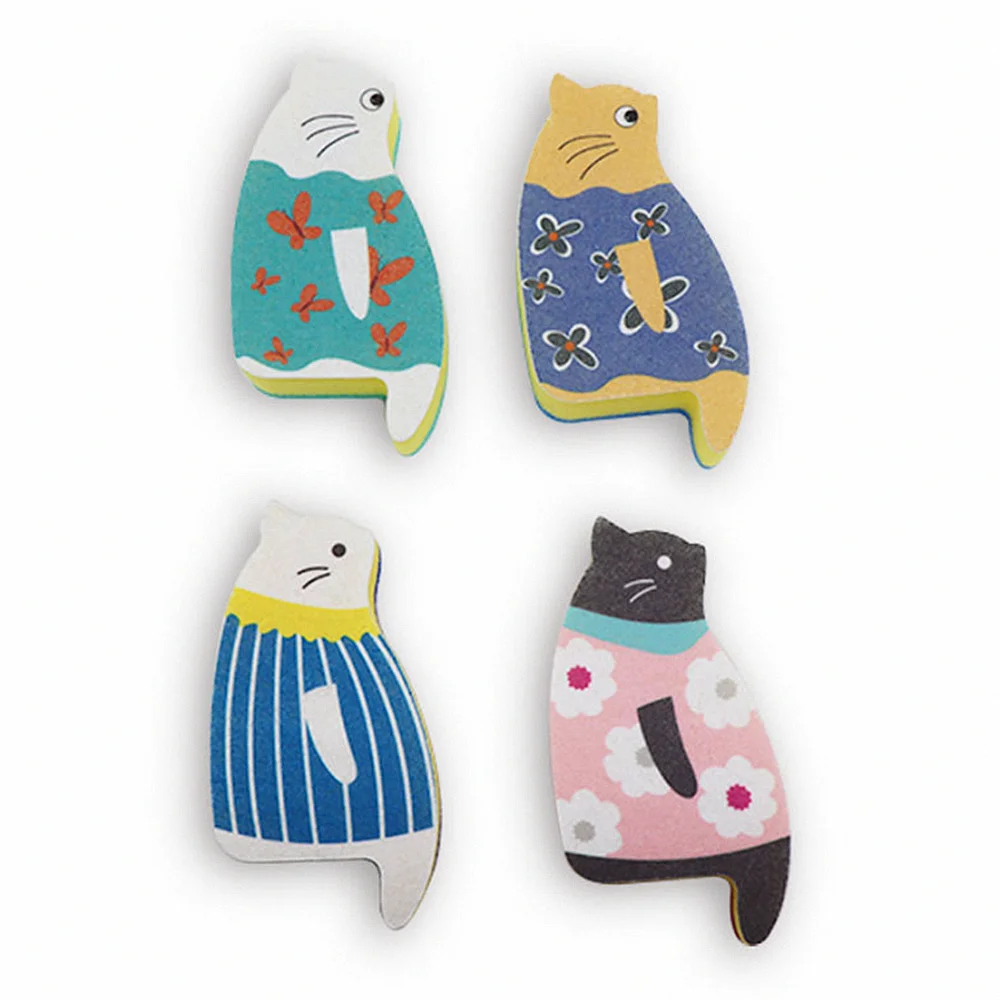 Esponja de limpieza de cocina de gato de dibujos animados, esponjas para lavar, estropajo para lavar platos de doble cara
