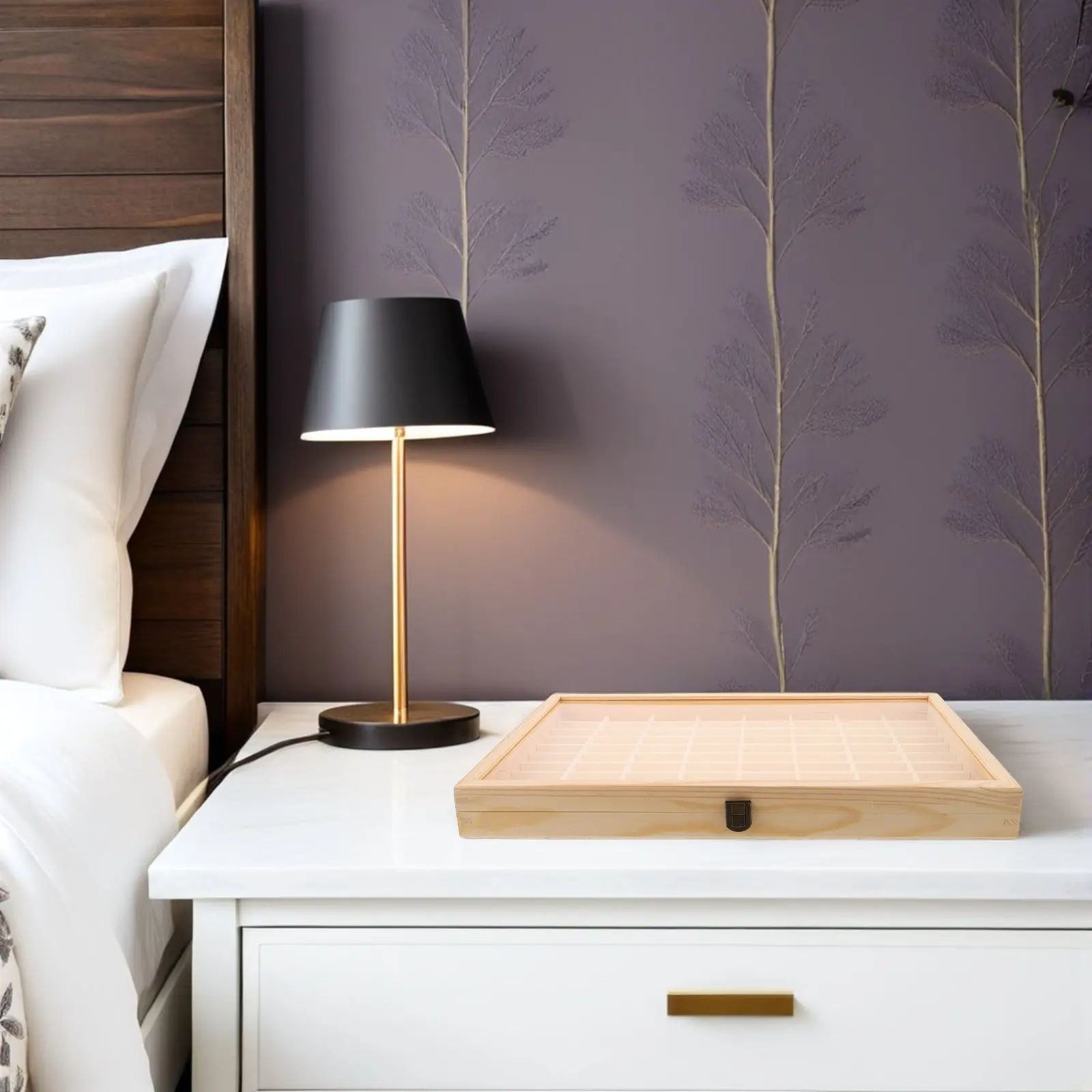 

80-Slot Crystal Specimen Storage Box Wooden Modular Organizer for Rocks Minerals Crystals Display Collection Decorative Rock