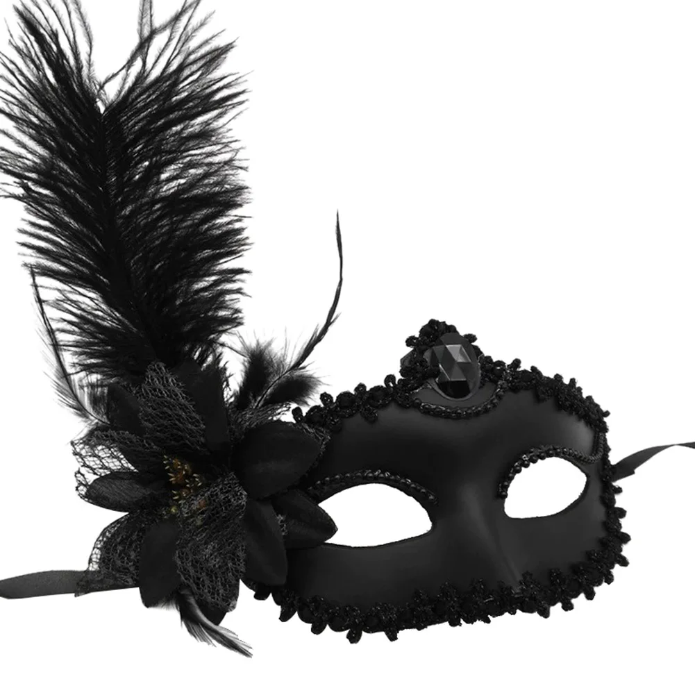 Venice Adult Masquerade Princess Mask Female Half Face Sexy Party Sexy Side Flower Ostrich Feather Mask Women Accessories