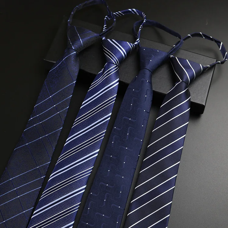 Tie, male zipper style, business, career, security, wedding, groom, student, blue gray 7cm, no knot, lazy person