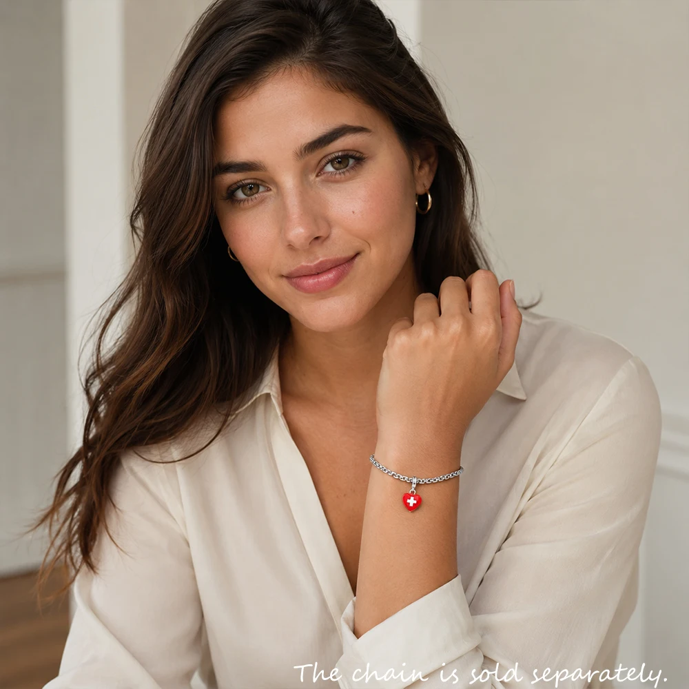 Rotes Kreuz Herz Anhänger Charm für Jungen Mädchen Schmuck Sommer Mode 925 Sterling Silber Geschenk – Detail 2