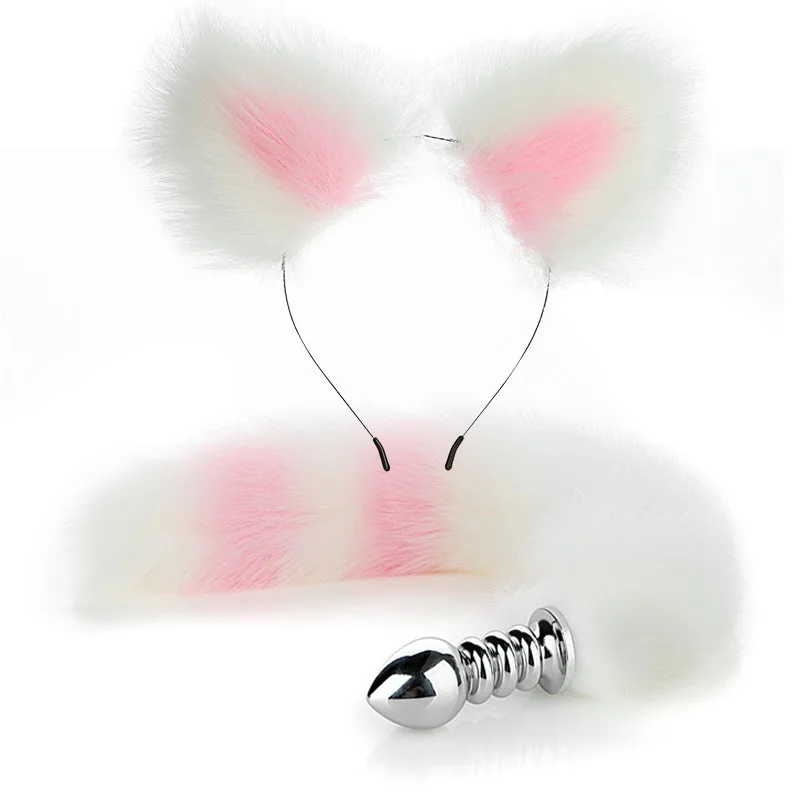sm fun fox tail anal plug metal back court plug adult products artificial three-ring tail set play manufacturers