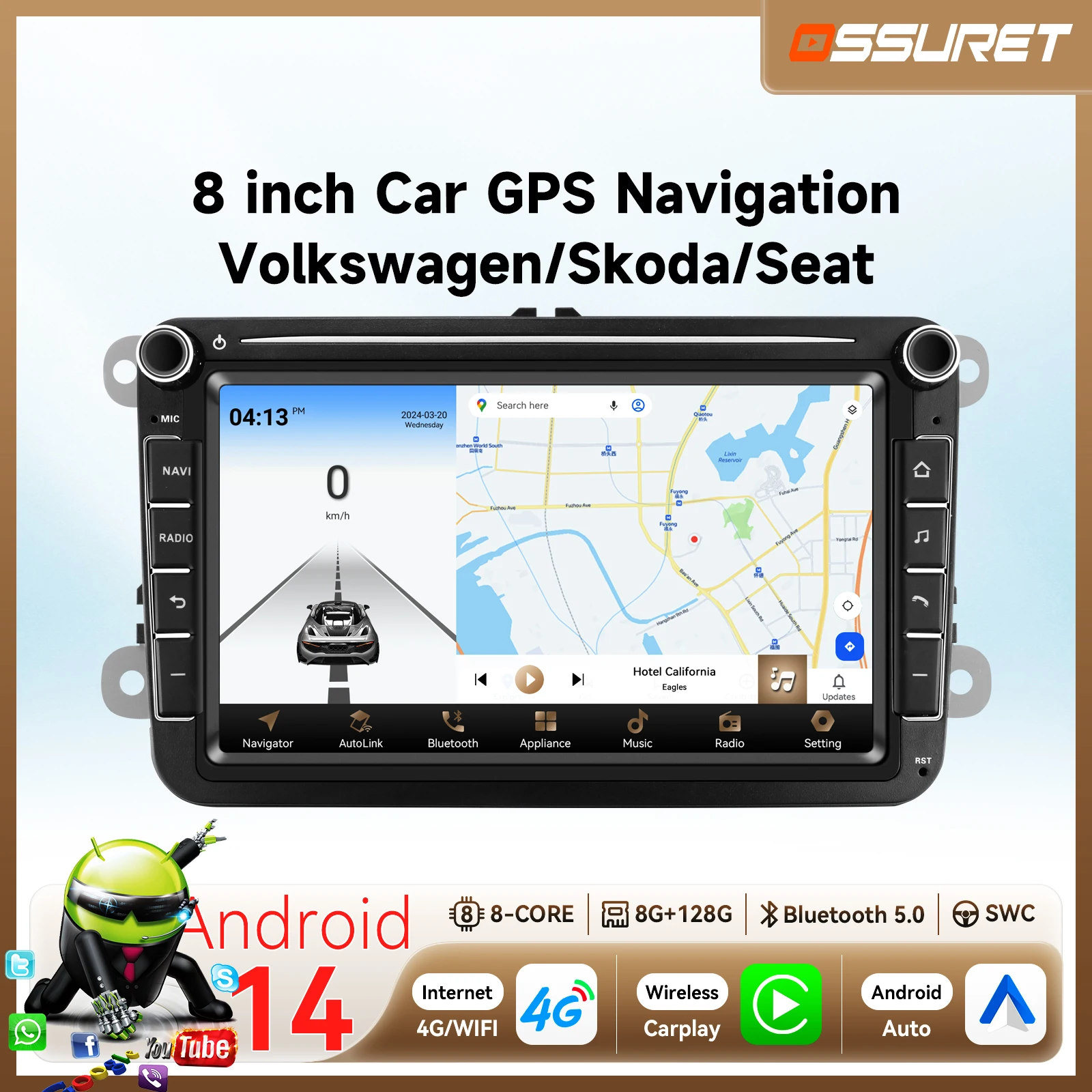 Autoradio Android con Carplay 8"7862 per VW GOLF 5 POLO Sedan PASSAT B6 CC Radio TOURAN SCIROCCO CADDY Jetta Skoda Seat Multimedia