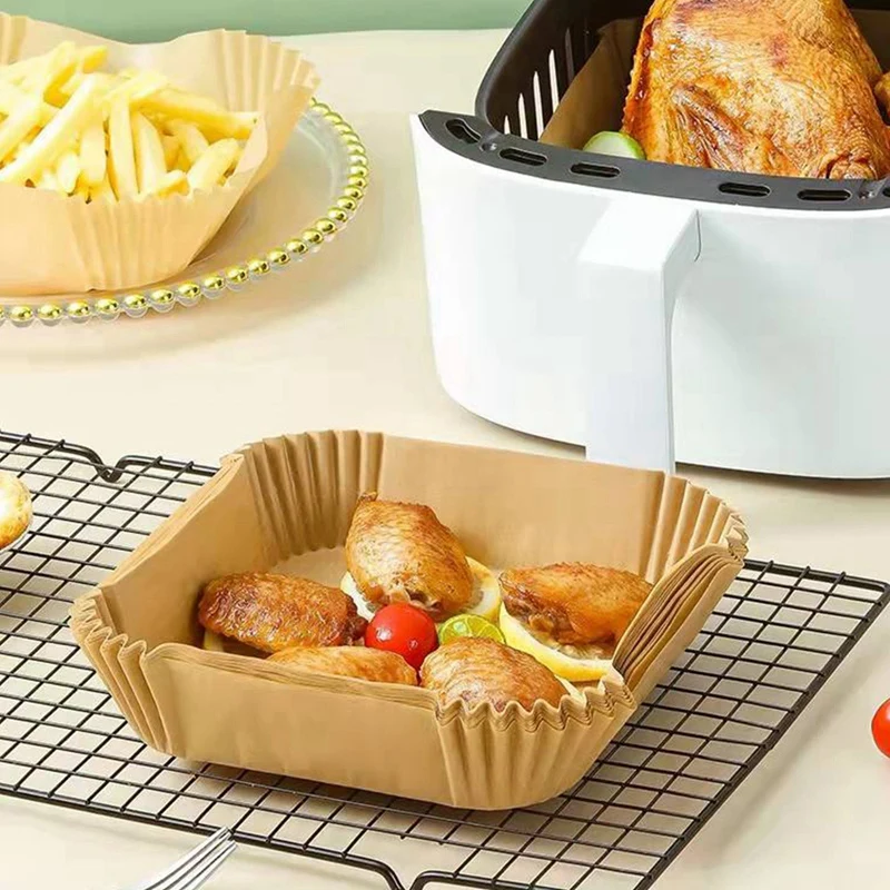 Doublures de papier parchemin pour friteuse à air, doublures de poulet antiadhésives, papier parchemin carré perforé pour la cuisson, 50 pièces